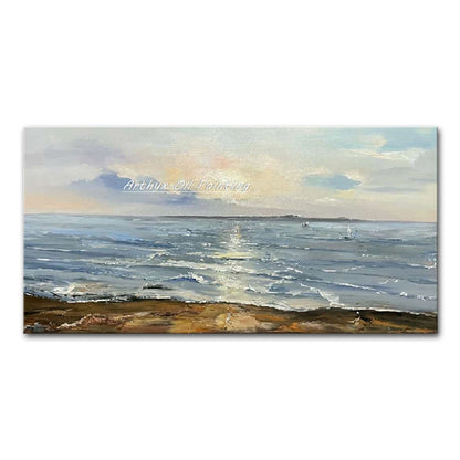 Hand-Painted Abstract Seascape Oil Paintings On Canvas, Modern Texture Art Poster, Large Wall Picture, Home Decor