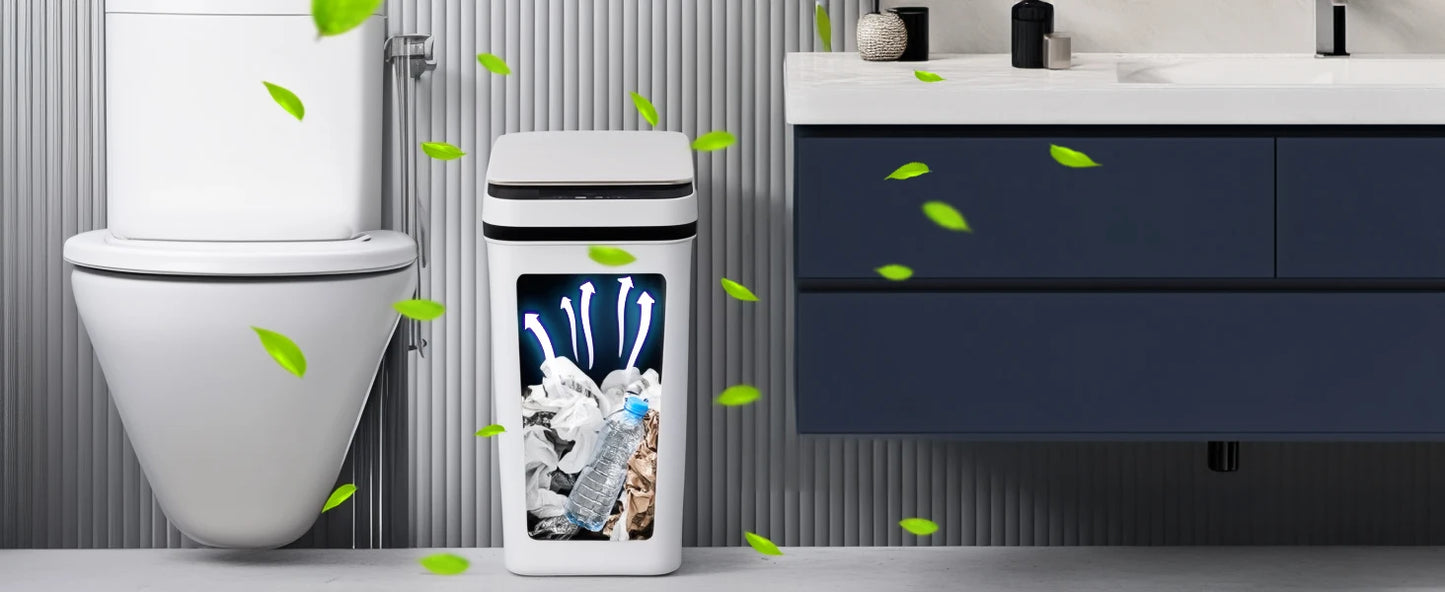 2 Pack 12L Bathroom Automatic Trash Cans, Touchless Motion Sensor Slim with Lid for Bathroom Bedroom Living Room Office White