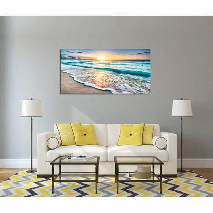 Canvas Prints Wall Art Beach Sunset Ocean Waves Nature Pictures Stretched Canvas Wooden Framed for living Room