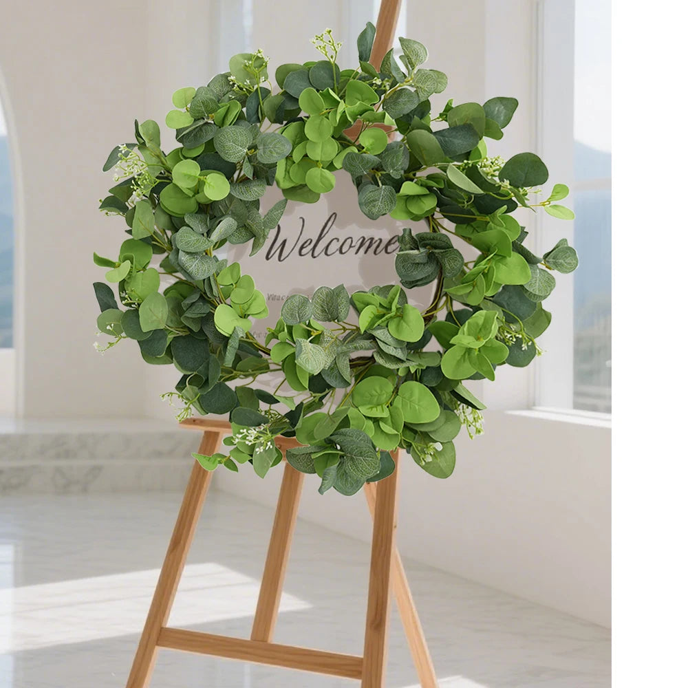 19.7 Inch Eucalyptus Wreath with Olive Leaves All Year Round Handmade Green Spring Summer Wreaths for Front Door Indoor Outdoor