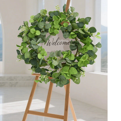 19.7 Inch Eucalyptus Wreath with Olive Leaves All Year Round Handmade Green Spring Summer Wreaths for Front Door Indoor Outdoor