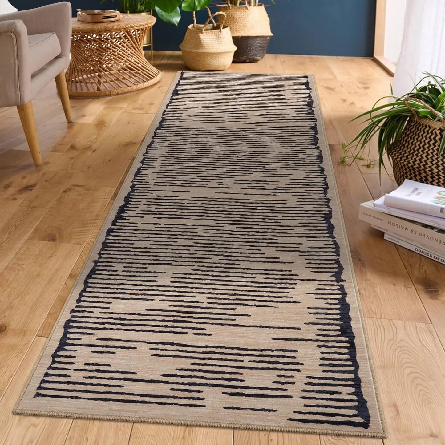 Rugs for Living Room Washable Modern Stripe Carpet Non Slip Soft Rug, Low Pile Area Rug