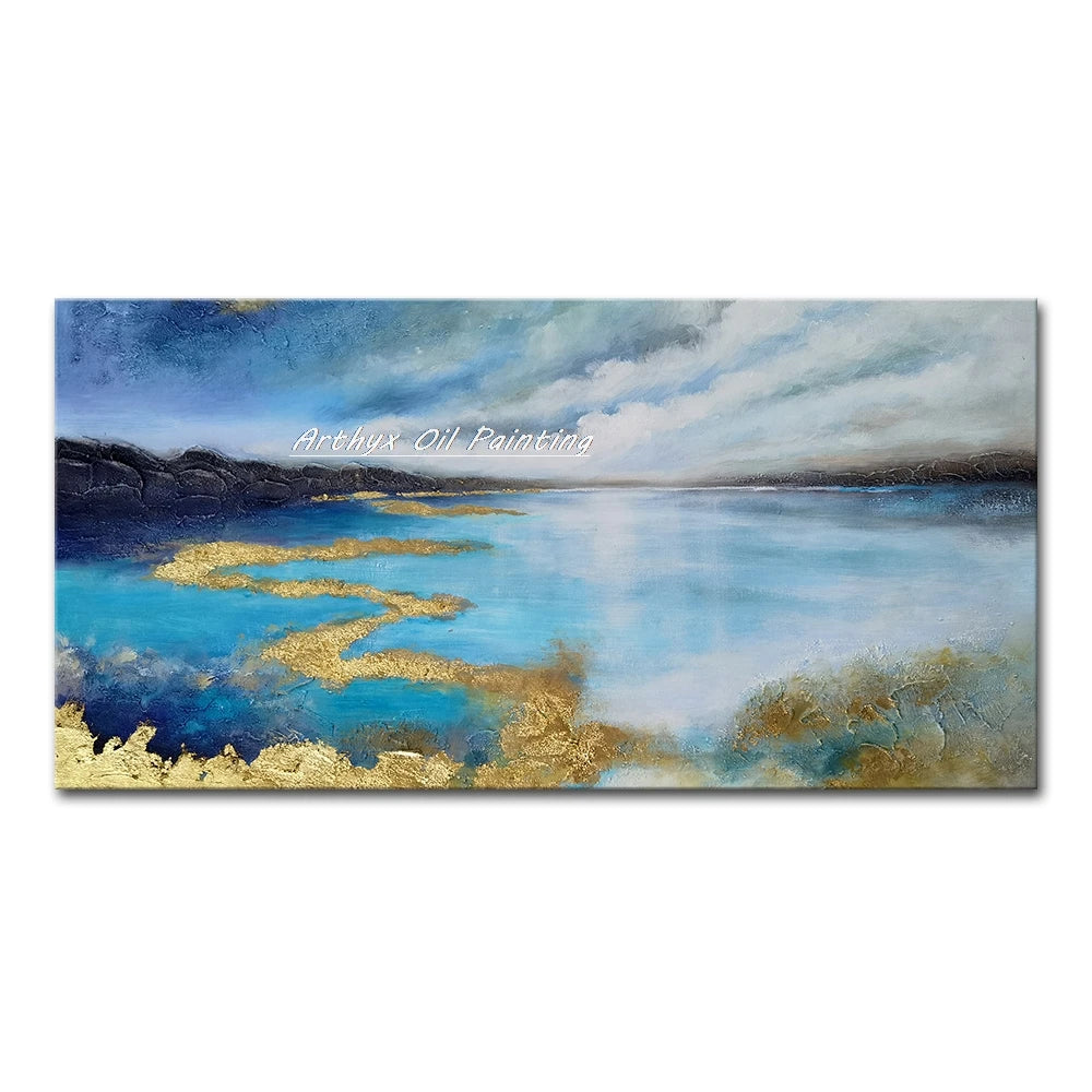 Arthyx, Hand Painted Abstract Seascape Oil Paintings On Canvas, Modern Texture Art Poster, Large Wall Picture, Home Decor