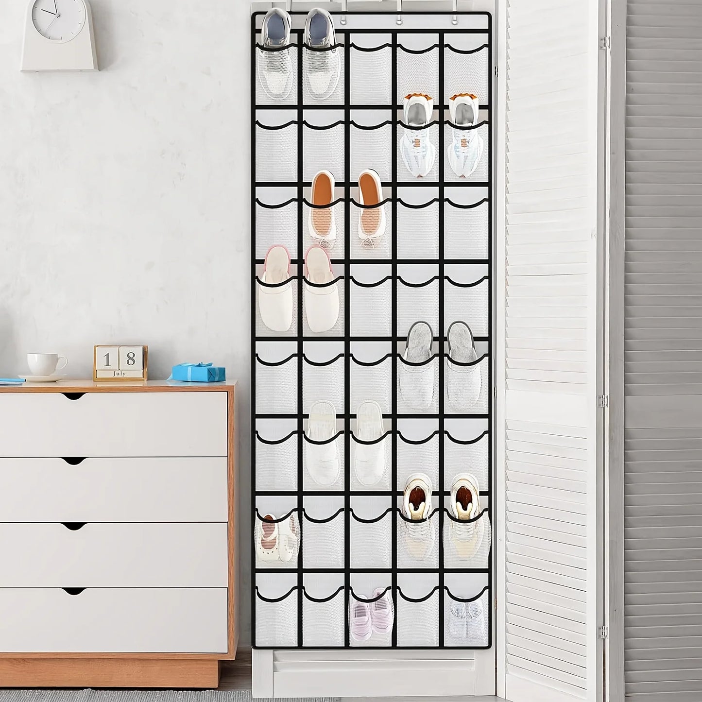 1pc 14/28/40-Grid Transparent Fabric Hanging Organizer Foldable Storage Bag For Shoes, socks, etc..
