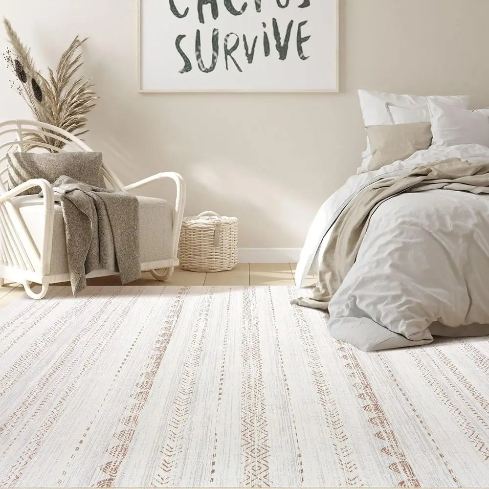 9x12 Boho Chic Area Rug - Large Neutral Modern, Soft Farmhouse Style, Stain Resistant, Non-Slip