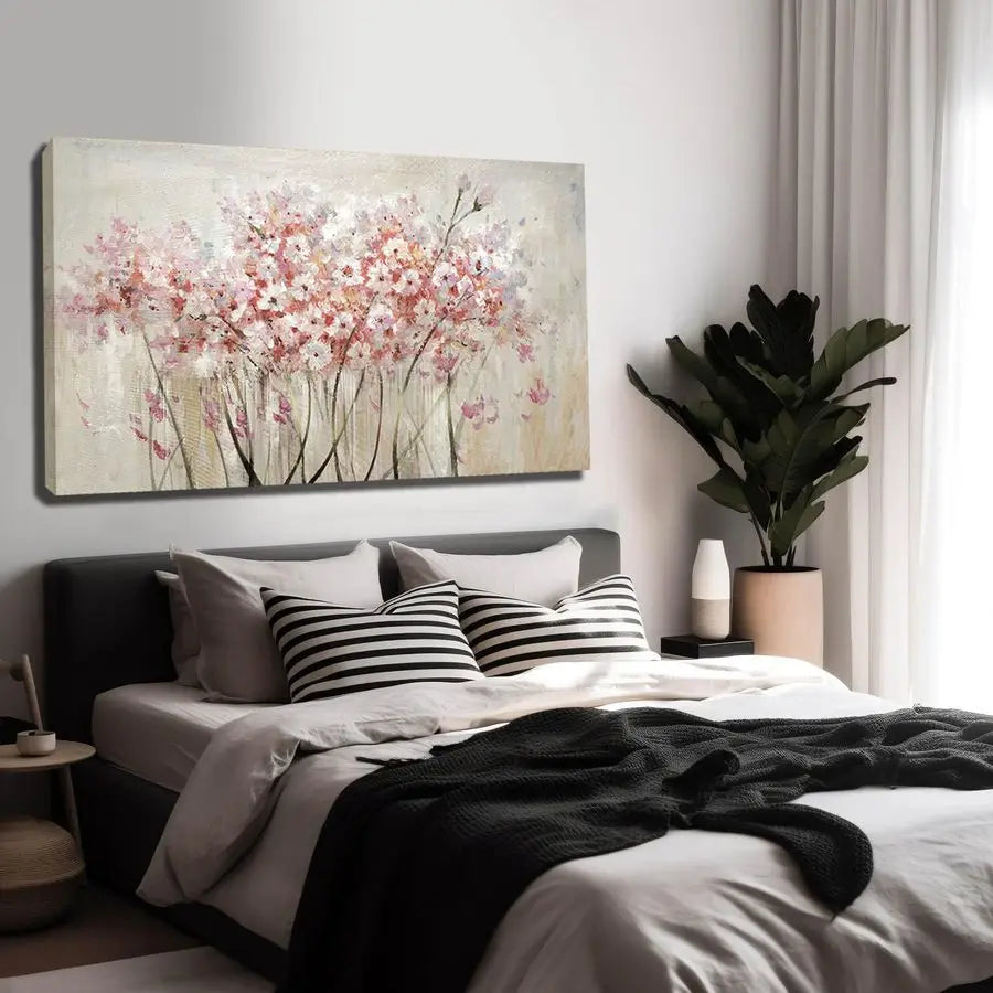 White Floral Oil Painting Canvas Wall Decor Modern Botanical Picture Wall Art