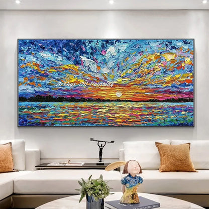 Hand-Painted Abstract Seascape Oil Paintings On Canvas, Modern Texture Art Poster, Large Wall Picture, Home Decor