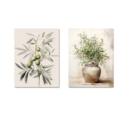 2pcs/set Neutral Olive Tree Shadow Vase Canvas Print Poster Botanical Landscape Art Print Home Decor
