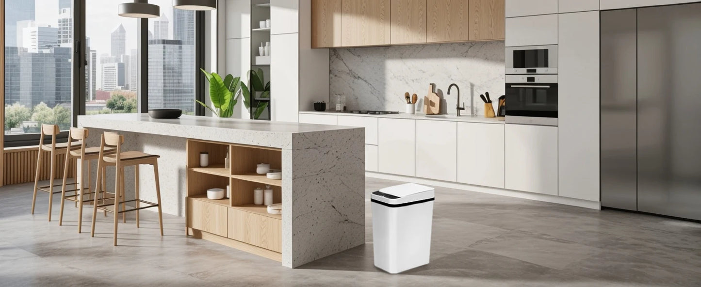 2 Pack 12L Bathroom Automatic Trash Cans, Touchless Motion Sensor Slim with Lid for Bathroom Bedroom Living Room Office White