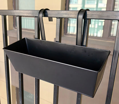 Outdoor Planter Black Metal Iron Hanging Flower Pots Decks Railings Fence Buckets Modern Wall Mount Window Box