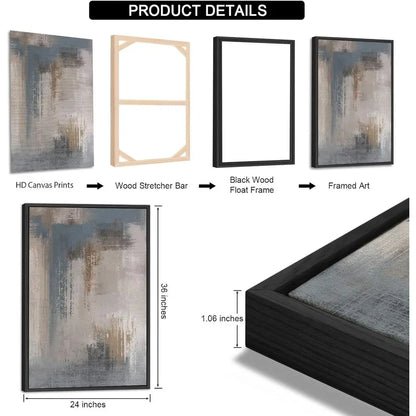 Canvas Wall Art - Grey Abstract Picture, Rustic Wall Decor, Black Floated Paintings, Retro Prints