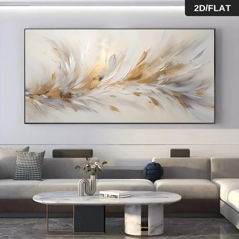 Extra Large Modern Abstract Feather Canvas Painting, Frameless Elegant Home Decorations
