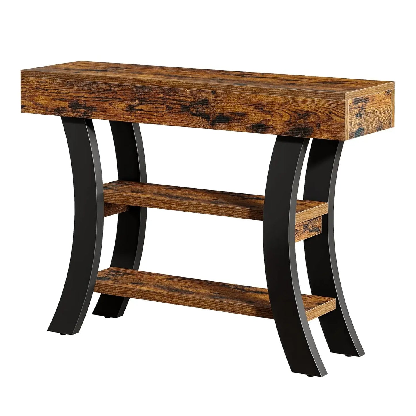 41in Small 3-Tier Narrow Rustic Console Table Curved Storage Shelf Entry Hall, Customized
