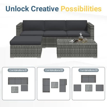 5 Piece Outdoor Patio Furniture Set All Weather Wicker Rattan Sectional Sofa Conversation Set with Cushions Large