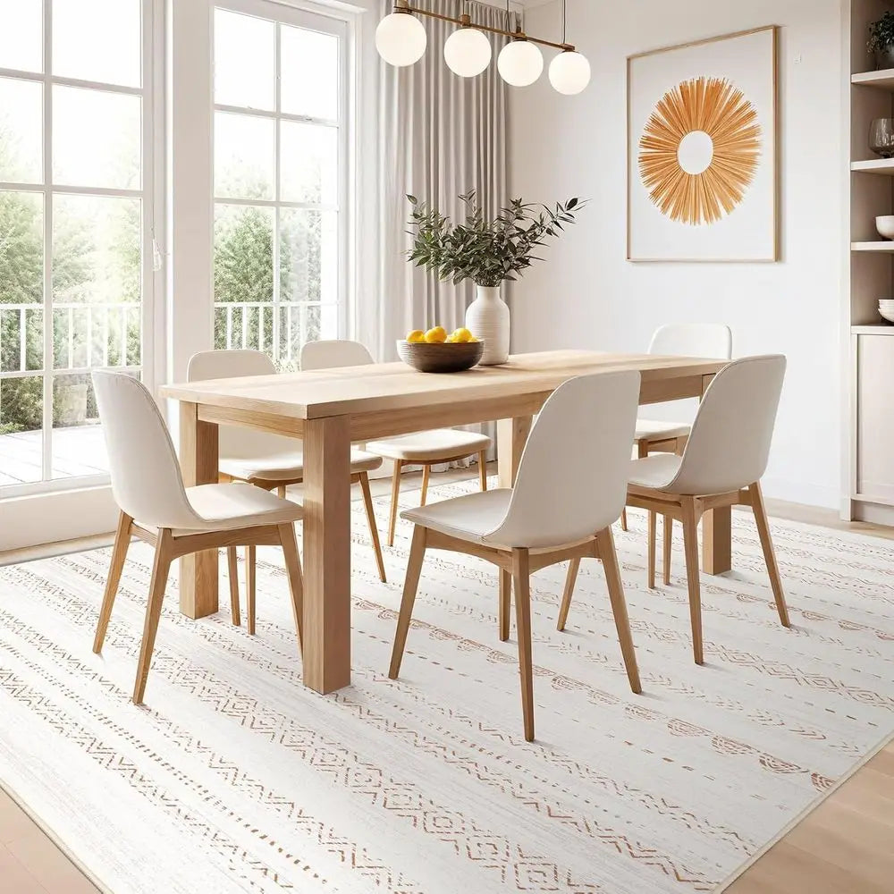 9x12 Boho Chic Area Rug - Large Neutral Modern, Soft Farmhouse Style, Stain Resistant, Non-Slip