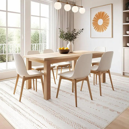 9x12 Boho Chic Area Rug - Large Neutral Modern, Soft Farmhouse Style, Stain Resistant, Non-Slip