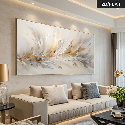 Extra Large Modern Abstract Feather Canvas Painting, Frameless Elegant Home Decorations