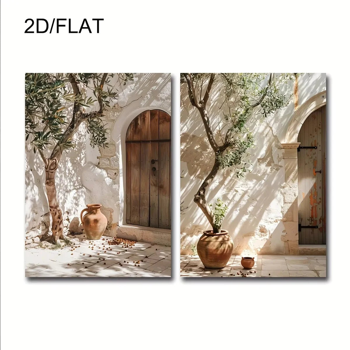 2pcs/set Neutral Olive Tree Shadow Vase Canvas Print Poster Botanical Landscape Art Print Home Decor