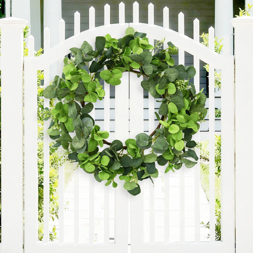 19.7 Inch Eucalyptus Wreath with Olive Leaves All Year Round Handmade Green Spring Summer Wreaths for Front Door Indoor Outdoor