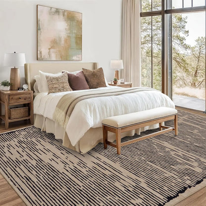 Rugs for Living Room Washable Modern Stripe Carpet Non Slip Soft Rug, Low Pile Area Rug