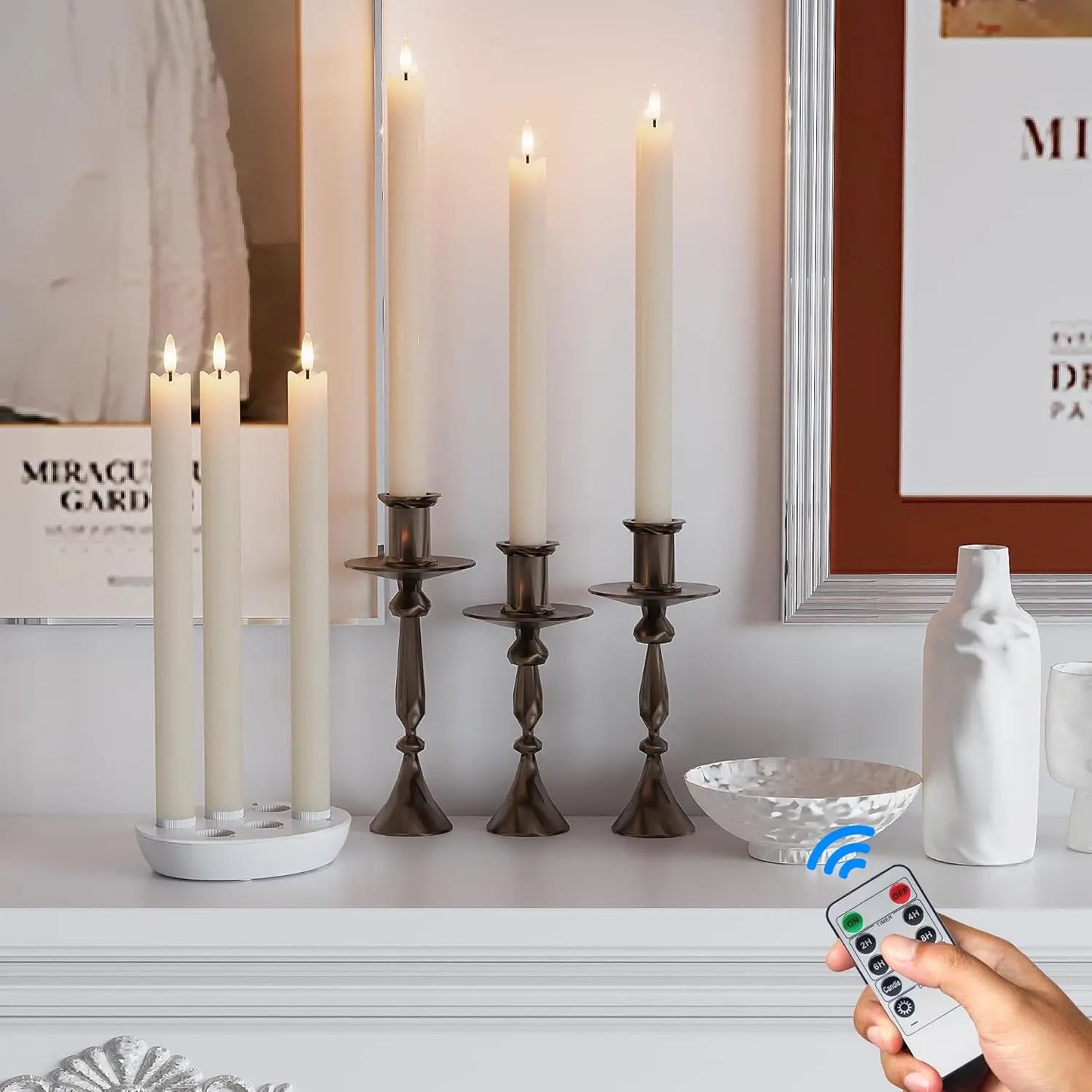 6-Pack Rechargeable Flameless Taper Candles with Charging Station, Remote & Timer for Home Decor