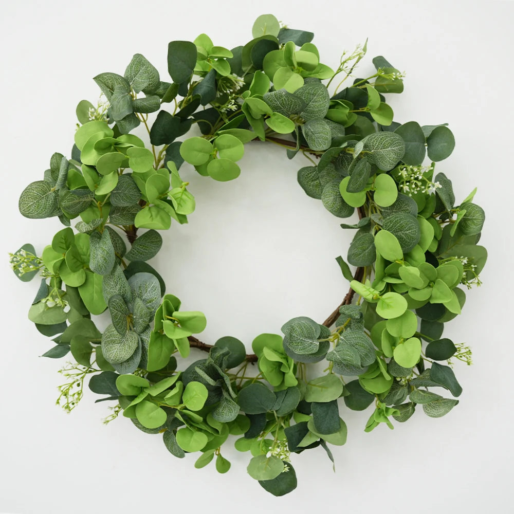 19.7 Inch Eucalyptus Wreath with Olive Leaves All Year Round Handmade Green Spring Summer Wreaths for Front Door Indoor Outdoor