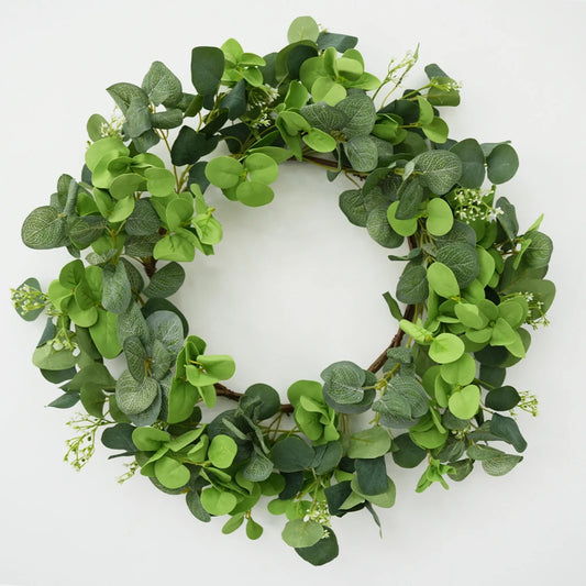 19.7 Inch Eucalyptus Wreath with Olive Leaves All Year Round Handmade Green Spring Summer Wreaths for Front Door Indoor Outdoor