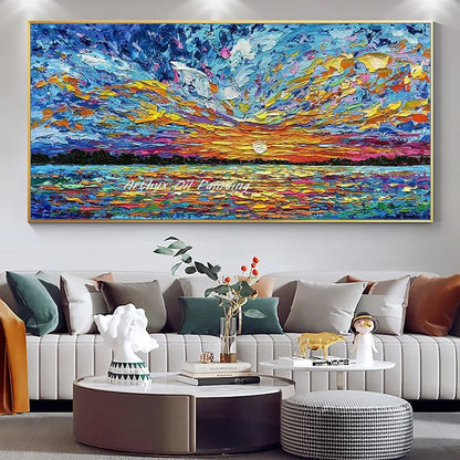 Arthyx, Hand Painted Abstract Seascape Oil Paintings On Canvas, Modern Texture Art Poster, Large Wall Picture, Home Decor