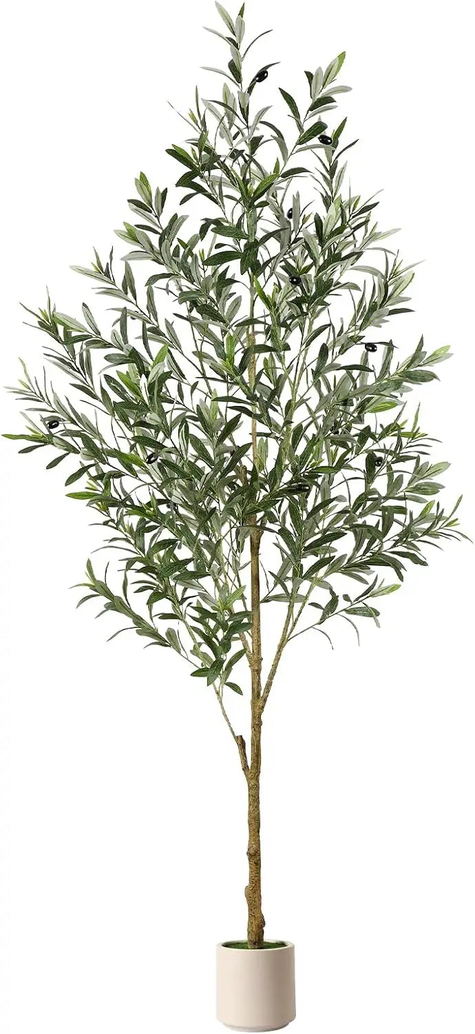 6FT Artificial Olive Tree with Lifelike Fruits, Silk Plant in White Planter for Home Decor