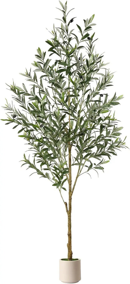 6FT Artificial Olive Tree with Lifelike Fruits, Silk Plant in White Planter for Home Decor