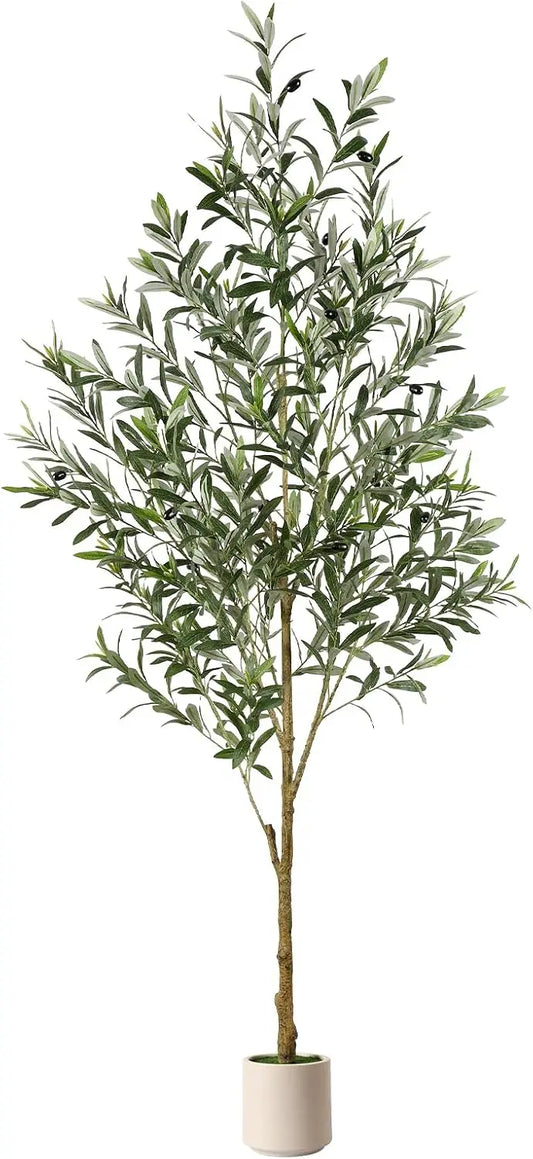 6FT Artificial Olive Tree with Lifelike Fruits, Silk Plant in White Planter for Home Decor