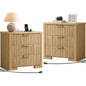 24" 3 Drawer Nightstand, Fluted Set of 2 Modern side tables with Charger Station