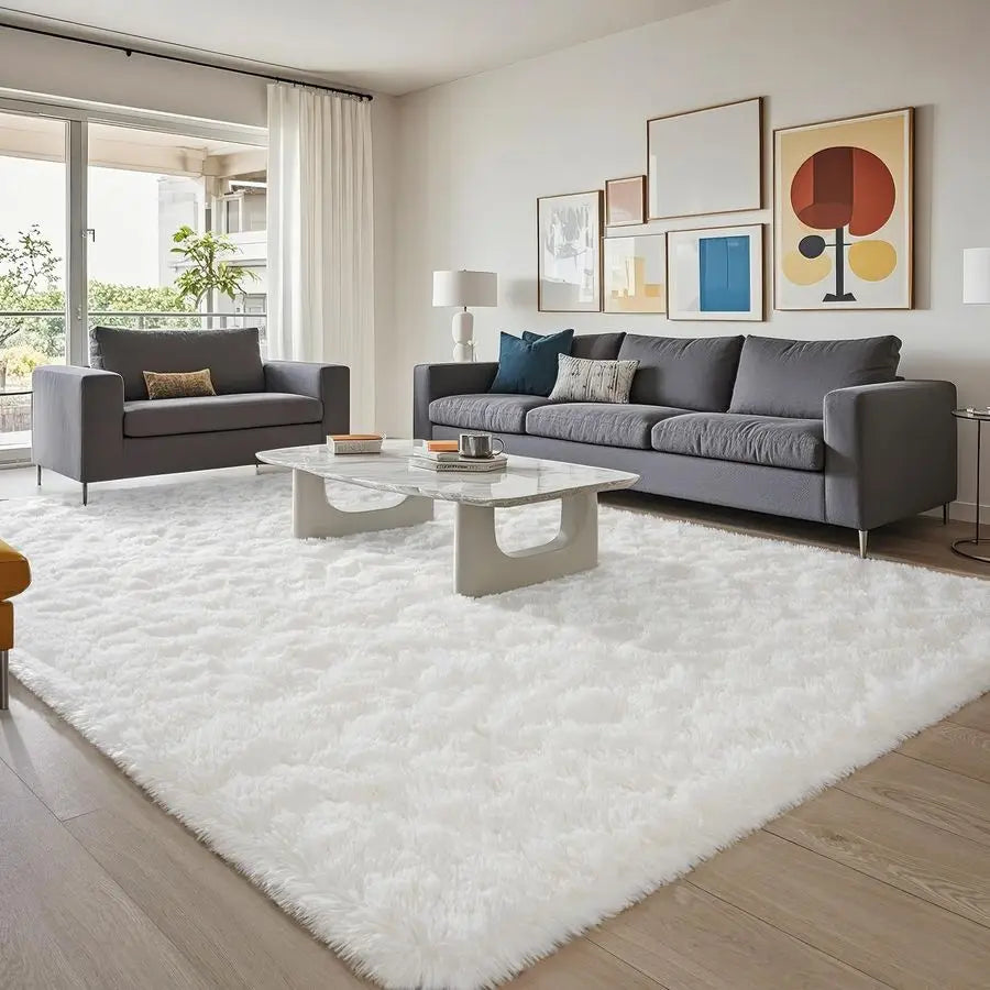 Fluffy Rugs for Living Room 5x8 Cream White, Washable Large Area Rugs