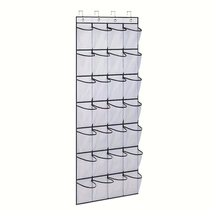 1pc 14/28/40-Grid Transparent Fabric Hanging Organizer Foldable Storage Bag For Shoes, socks, etc..