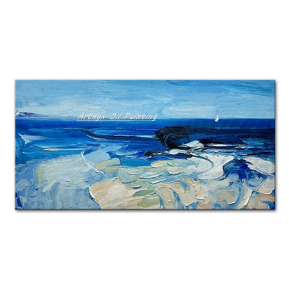 Hand-Painted Abstract Seascape Oil Paintings On Canvas, Modern Texture Art Poster, Large Wall Picture, Home Decor