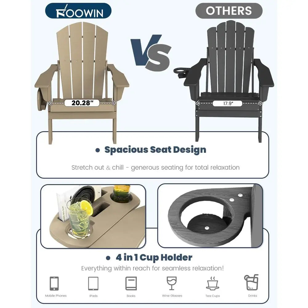 Set of 4 Weather-Resistant HDPE Adirondack Chairs with Cup Holders for Outdoor Patio, Lawn, Garden, Backyard, Deck - Brown