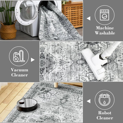2x6 Washable Hallway Runner Rug Vintage Rug Non Slip Bottom Room Rug, Floor Carpet for Enterway, Laundry Room, Low Profile Rug