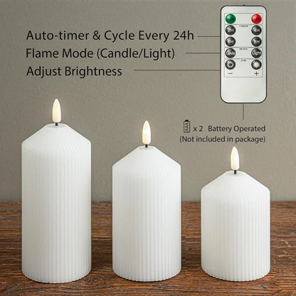 3-Pack Flameless LED Candles with Remote & Timer, Real Wax Flickering Pillar Candles for Home Decor