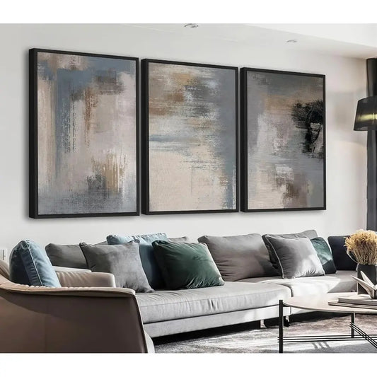 Canvas Wall Art - Grey Abstract Picture, Rustic Wall Decor, Black Floated Paintings, Retro Prints