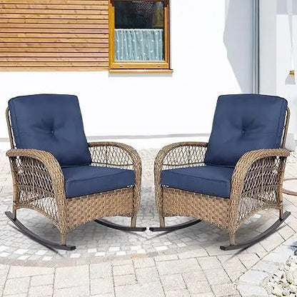 Outdoor Wicker Rocking Chair, Patio Rattan Rocker Chair with Steel Frame, Light Brown Wicker