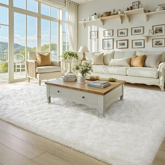 Fluffy Rugs for Living Room 5x8 Cream White, Washable Large Area Rugs