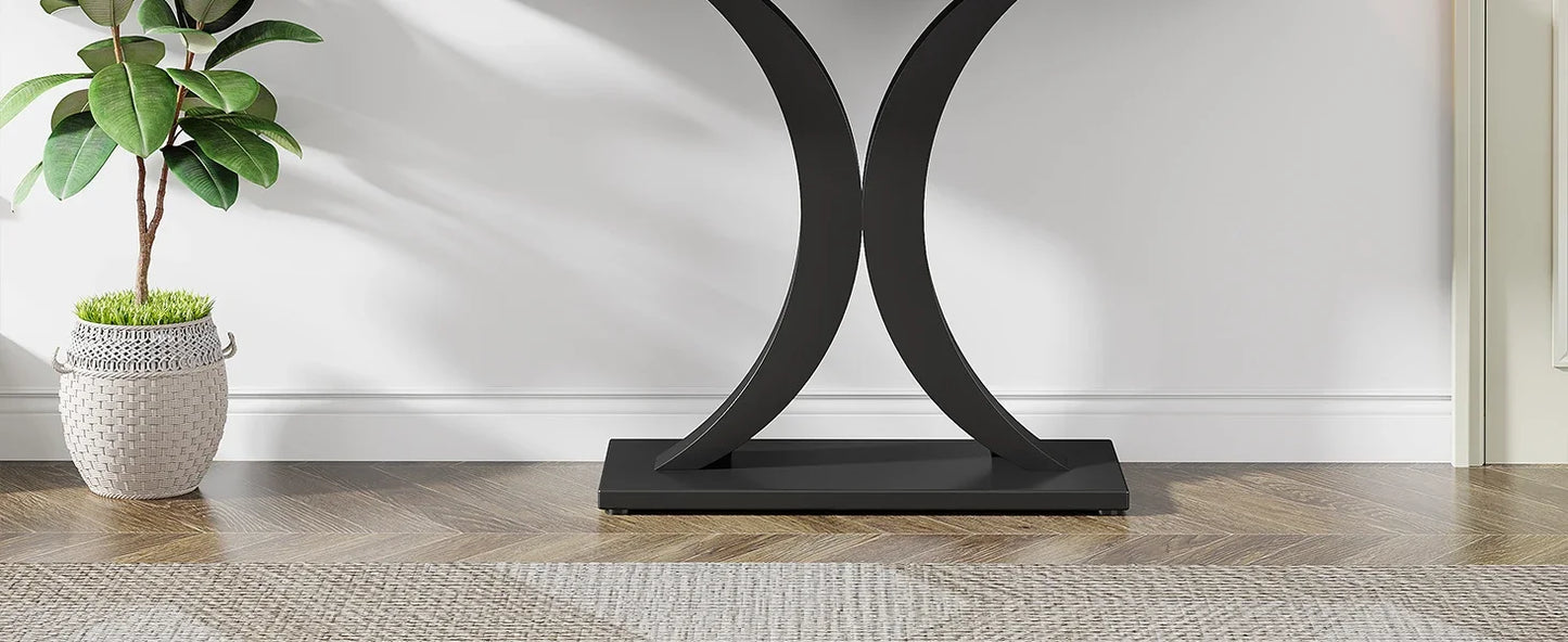 Console Table, 40 inch Narrow with Geometric Base, Rustic Hallway Accent