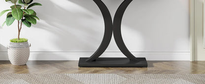 Console Table, 40 inch Narrow with Geometric Base, Rustic Hallway Accent
