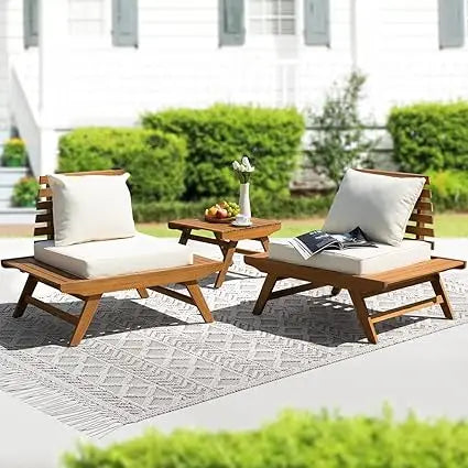 Rocking Chairs Design Heavy Duty 400lbs Capacity Wood Patio Bistro Set 3 Piece Outdoor