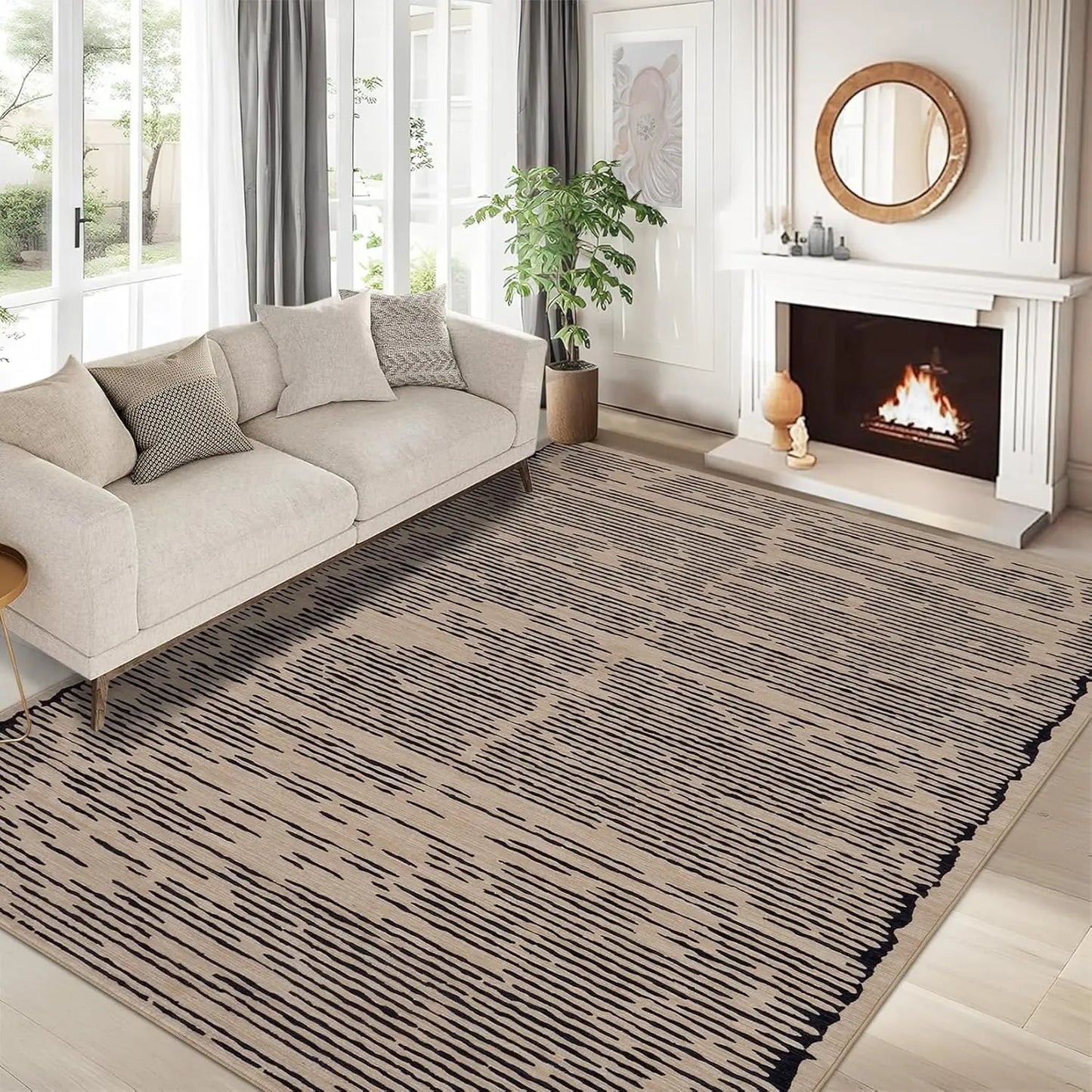 Rugs for Living Room Washable Modern Stripe Carpet Non Slip Soft Rug, Low Pile Area Rug