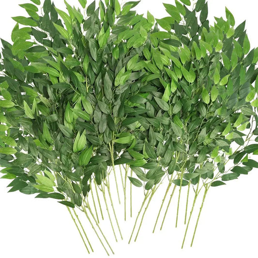 Artificial Italian Ruscus Greenery Stems, 20 Pack Faux Green Leaf Garland Branches Hanging Greenery Spray