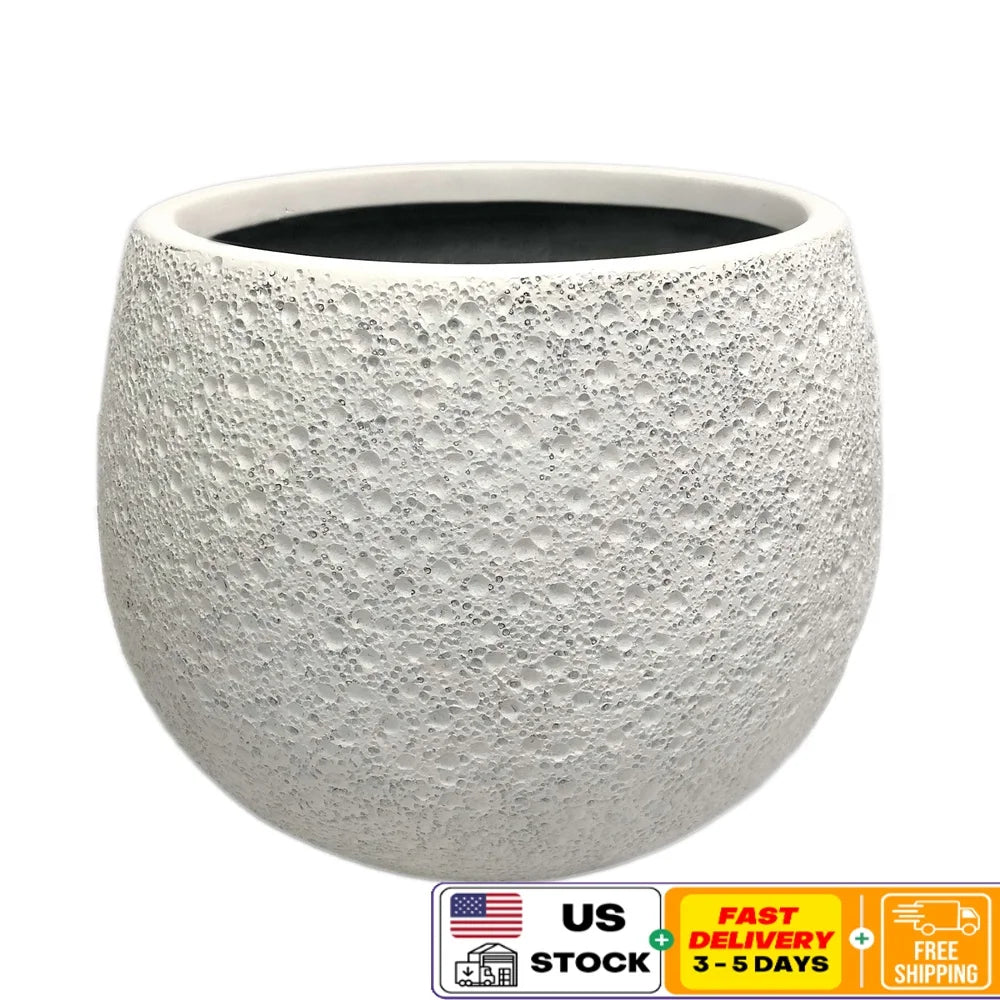 Durable 13 Inch Resin Moon Planter Weatherproof Outdoor Decor with Drainage Holes Unique Round Garden Planter