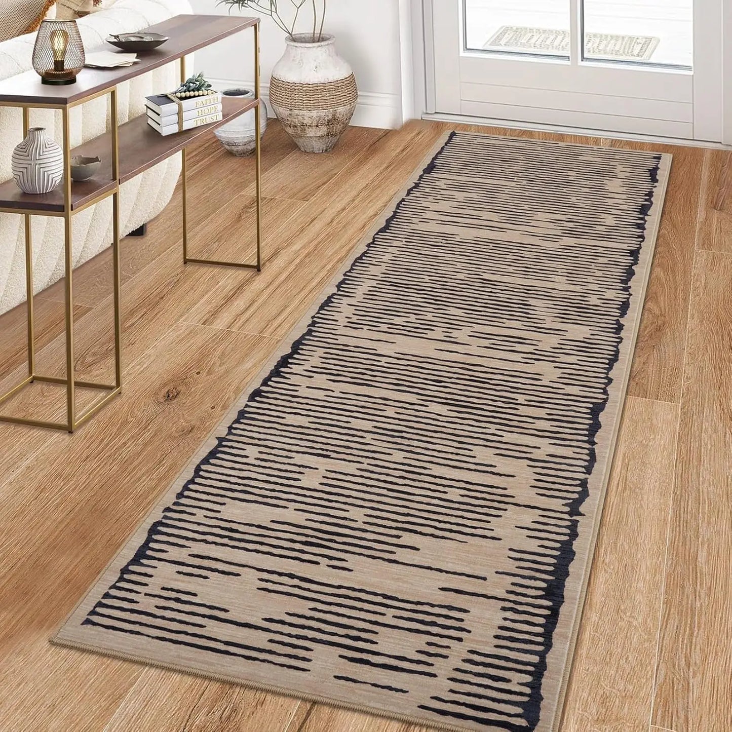 Rugs for Living Room Washable Modern Stripe Carpet Non Slip Soft Rug, Low Pile Area Rug