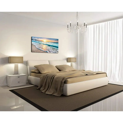 Canvas Prints Wall Art Beach Sunset Ocean Waves Nature Pictures Stretched Canvas Wooden Framed for living Room