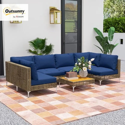 7 Piece Wicker Patio Furniture Set Modular Outdoor Sectional with Thickened Cushions Rattan Outdoor Furniture Conversation Set